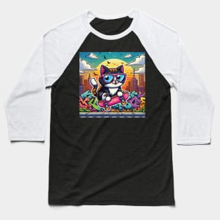 Cat Wearing Sunglasses Riding A Skateboard Baseball T-Shirt